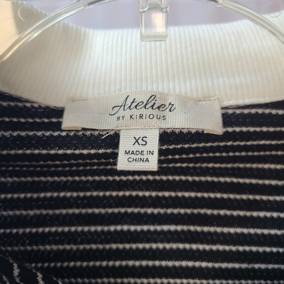 Atelier by Kirious Women's Black and White Striped Zip Up Crop Top - Picture 3 of 3